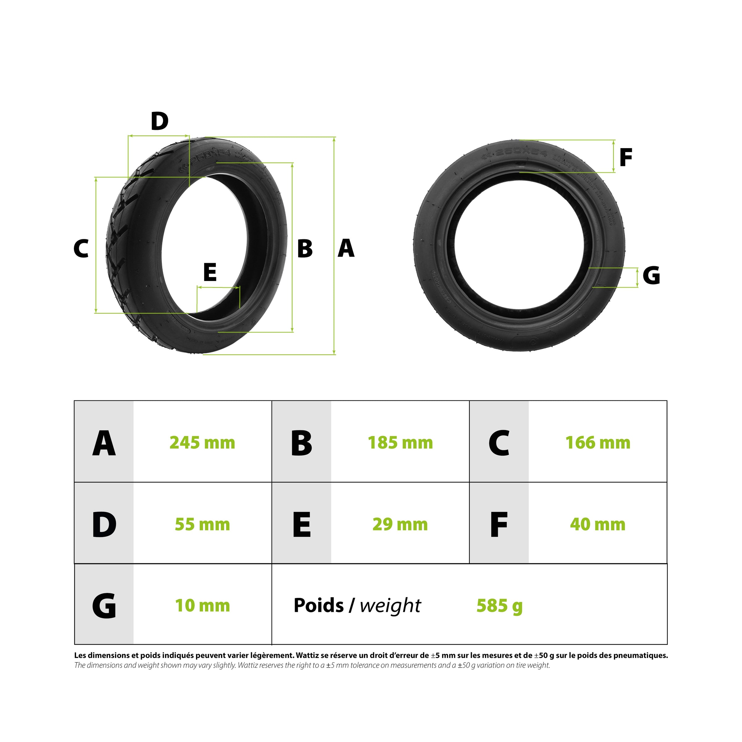 250x54 tubeless tire Xiaomi Scooter 4 - vue 3