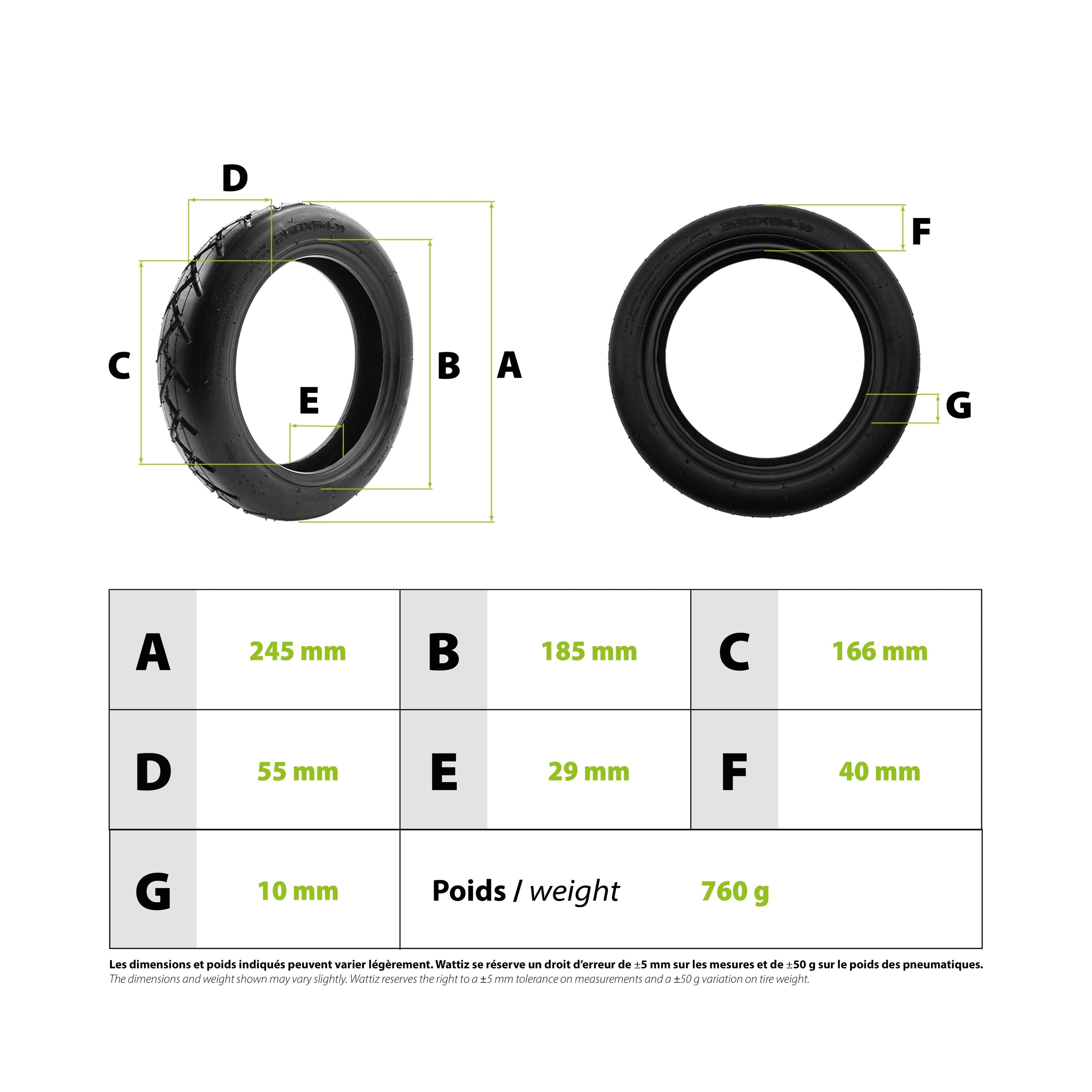 250x54 tubeless tire + puncture prevention gel Xiaomi Scooter 4 - vue 3