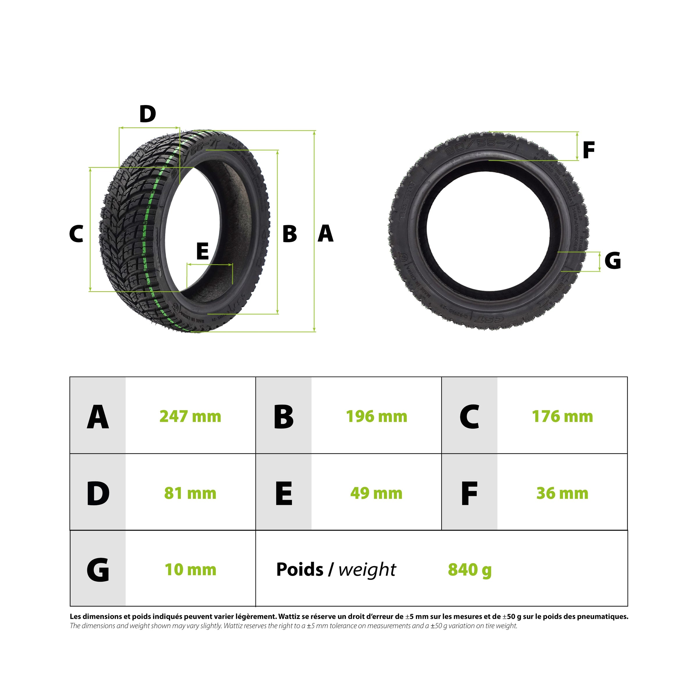 Pneu 80/55-7 tubeless CST Navee N65i - vue 3