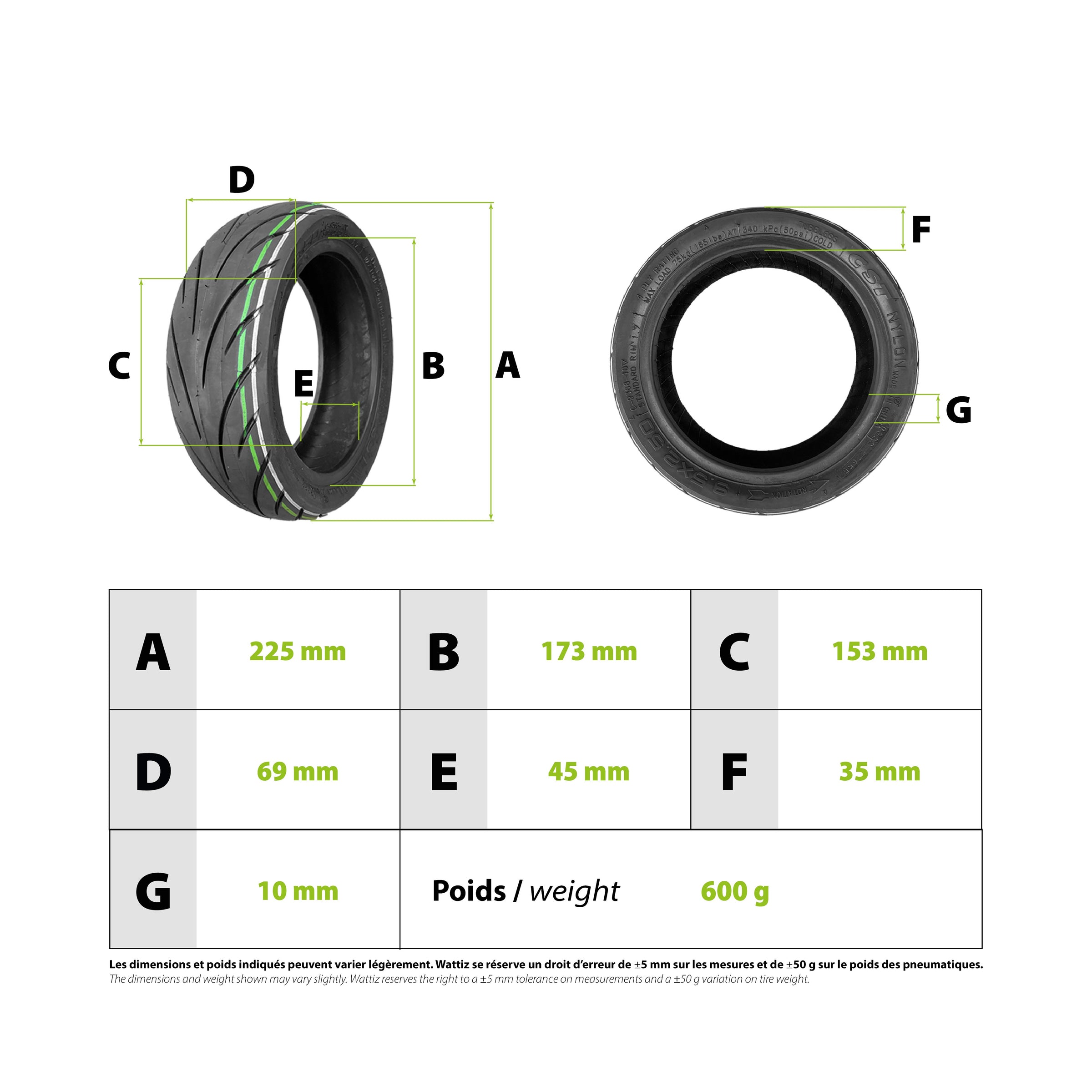 Pneu 9.5x2.5 CST tubeless Niu KQi3 - vue 3