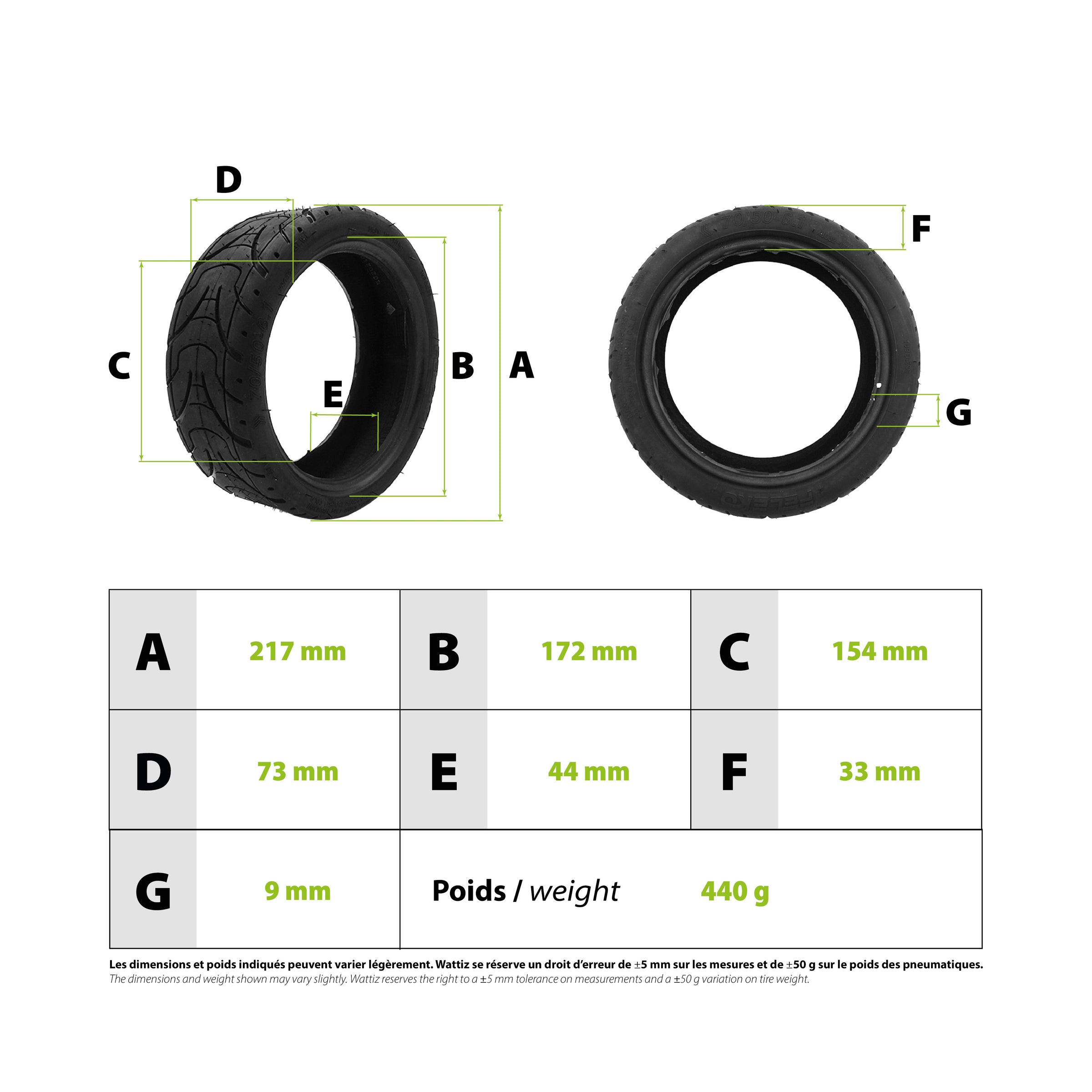Tire 70/50-6.1 tubeless Dualtron Mini Pop Togo Aminia (8.5x3) - vue 5