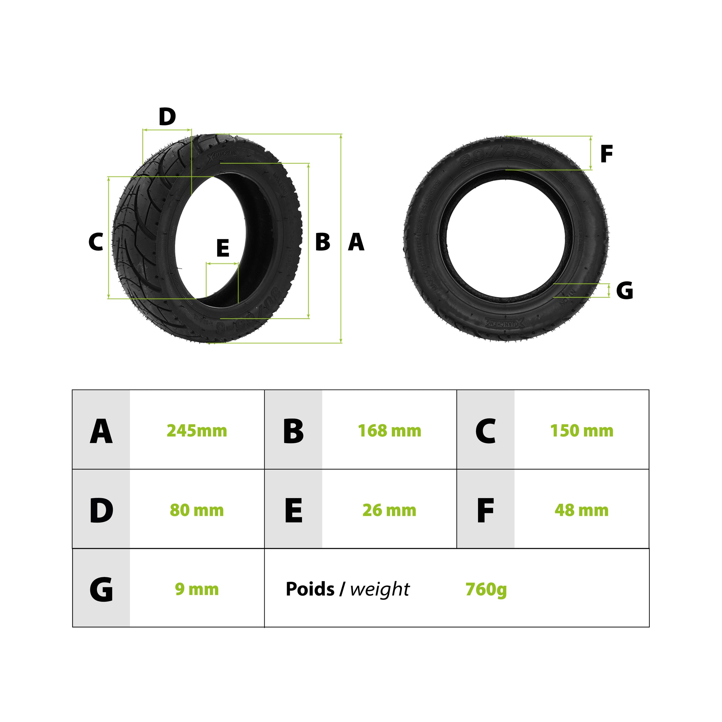 Tire 80/65-6 road Dualtron Victor Zero10x Mantis - vue 3