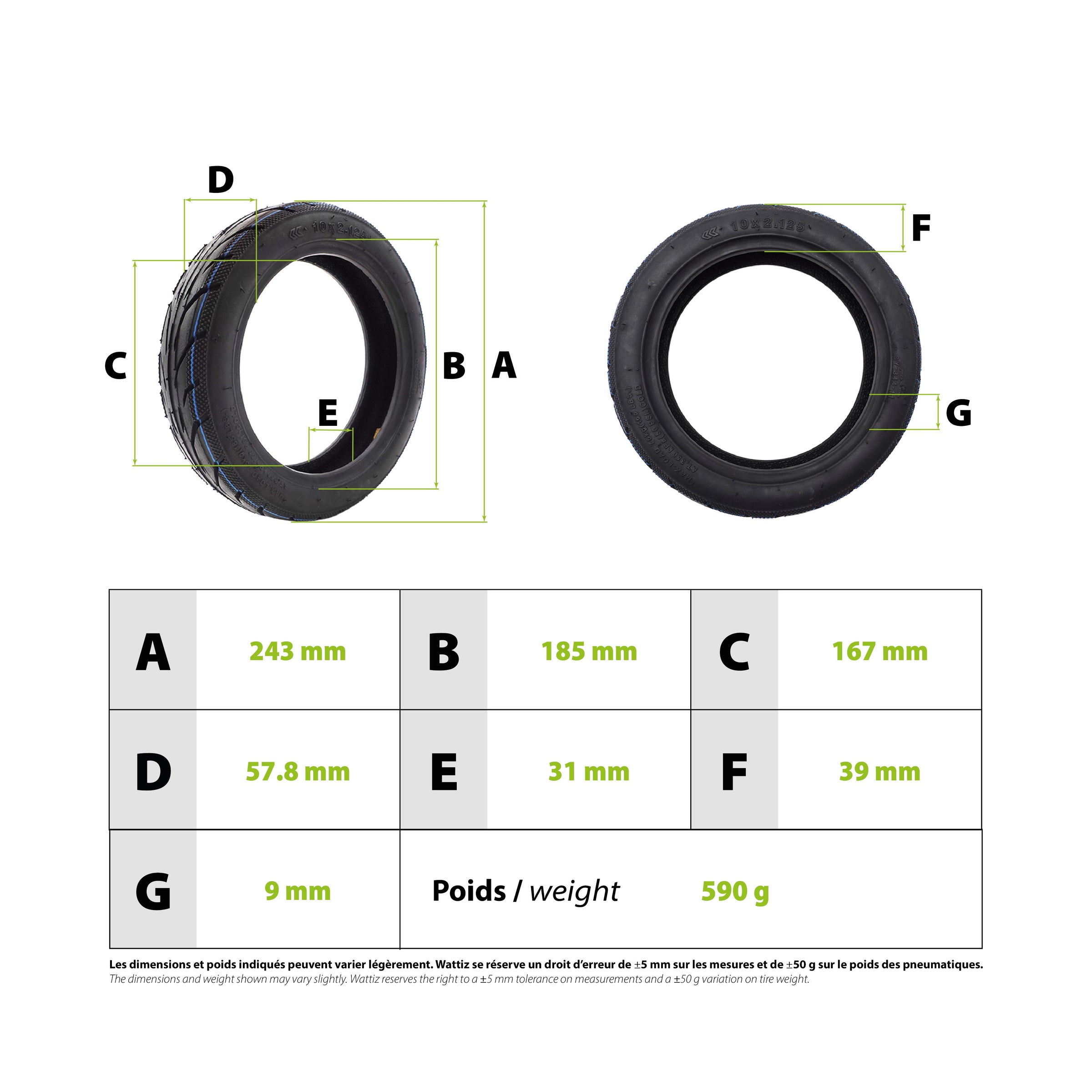 Tyre 10x2.125-6.5 Ninebot F - vue 3