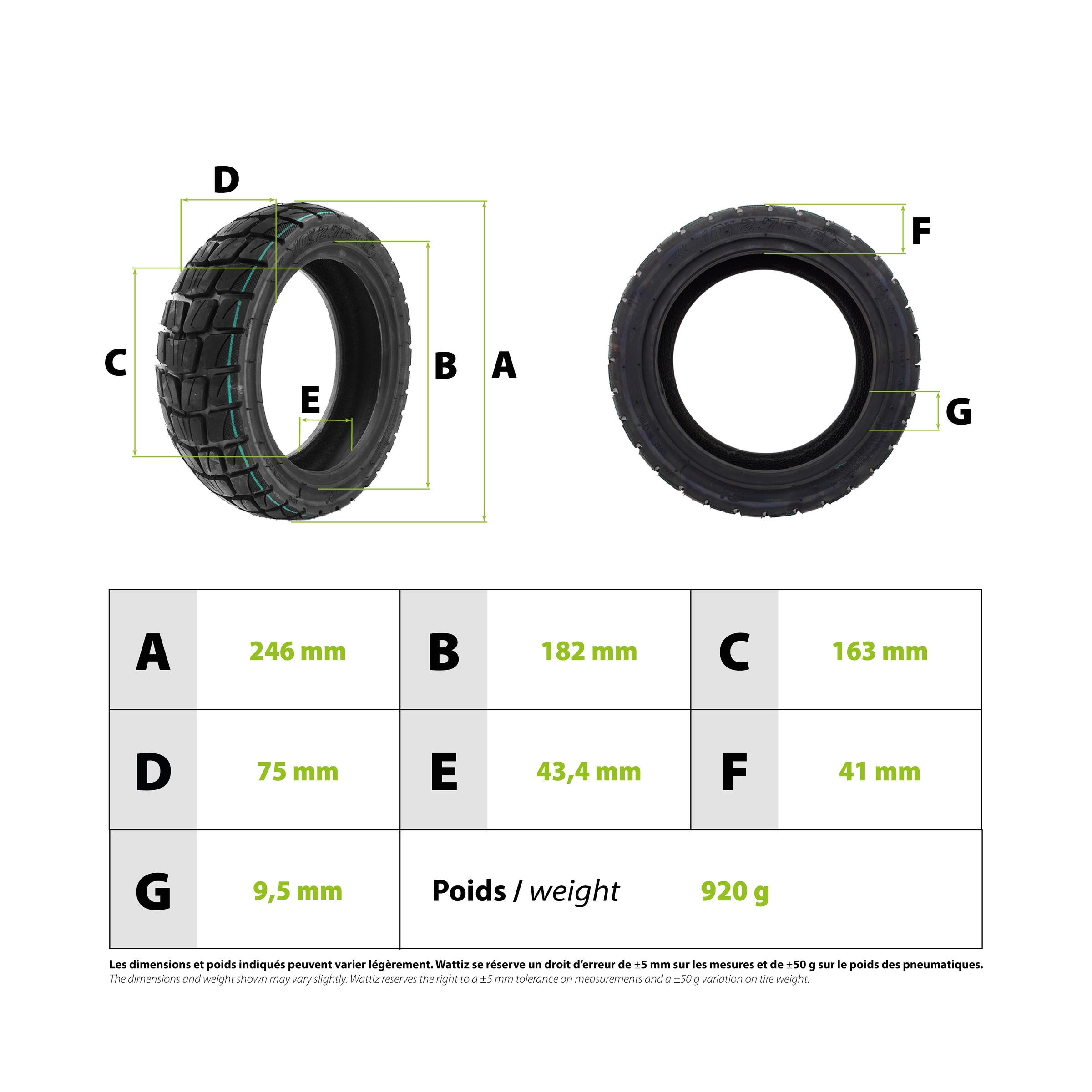 Pneu Urbanglide E-cross 10x2.75-6.5 Run Flat - vue 3