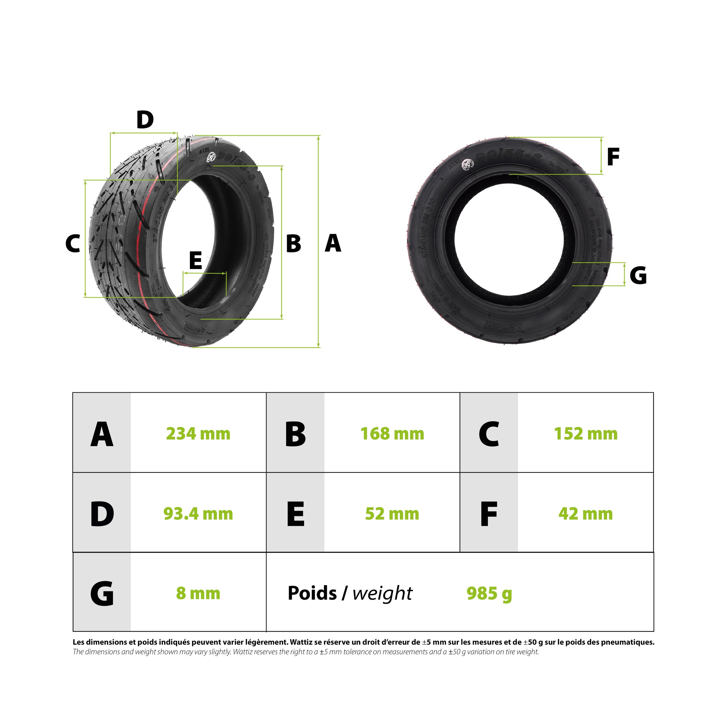 Pneu tubeless 90/55-6 - vue 3