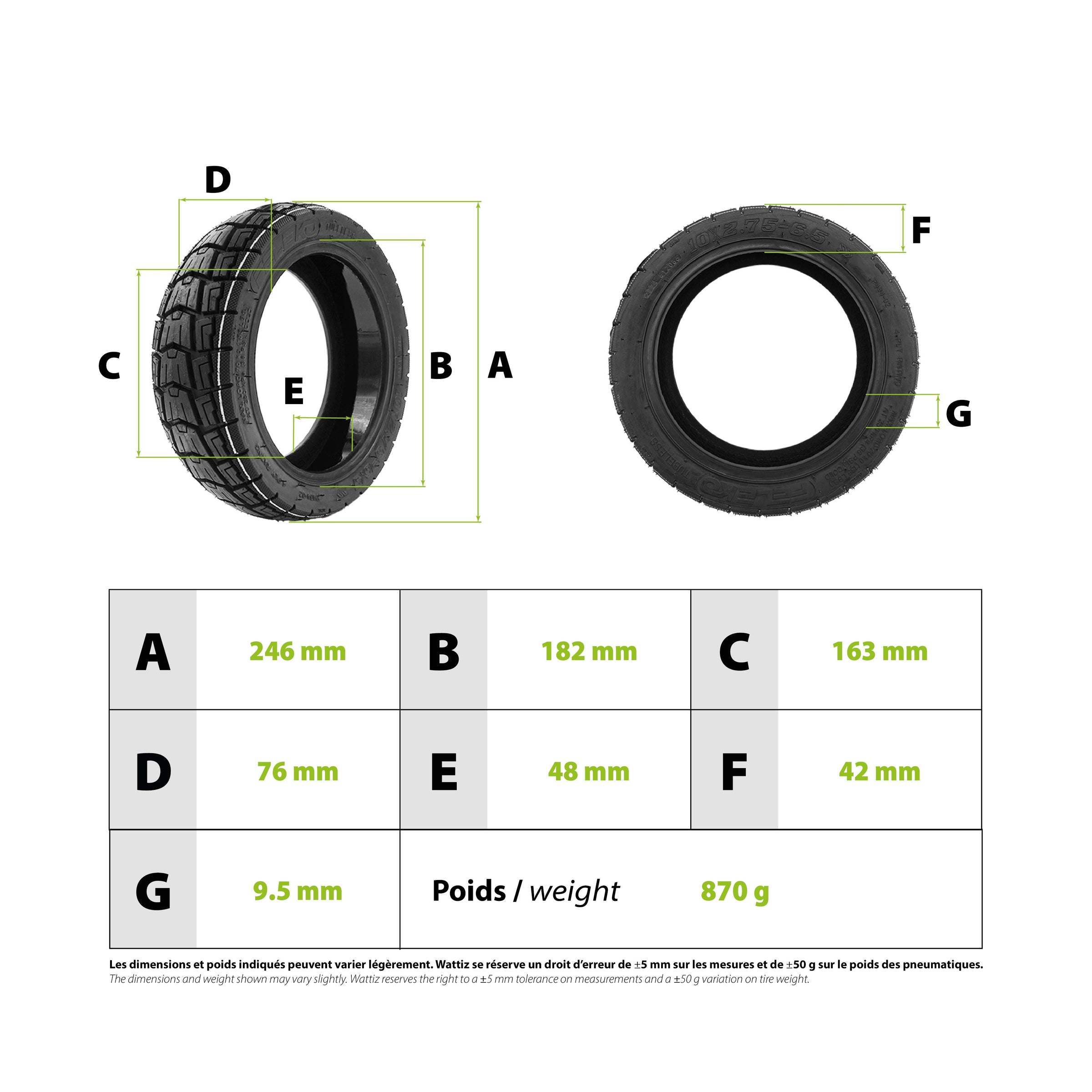 Pneu 10x2.75-6.5 Tubeless + gel anti crevaison Urbanglide E-cross - vue 3
