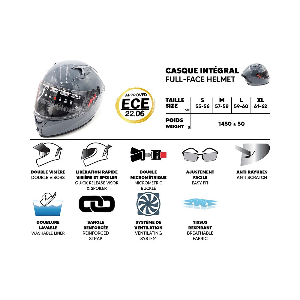 Full face helmet in grey (sizes S to XL) - vue 4