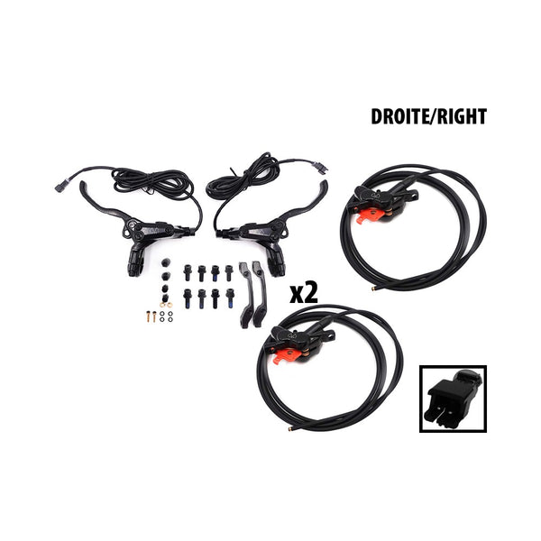 Kit freins hydrauliques 4 pistons connecteur SM (2 etriers AR droite / AV gauche) - FRV - Vélo Shop Obernai