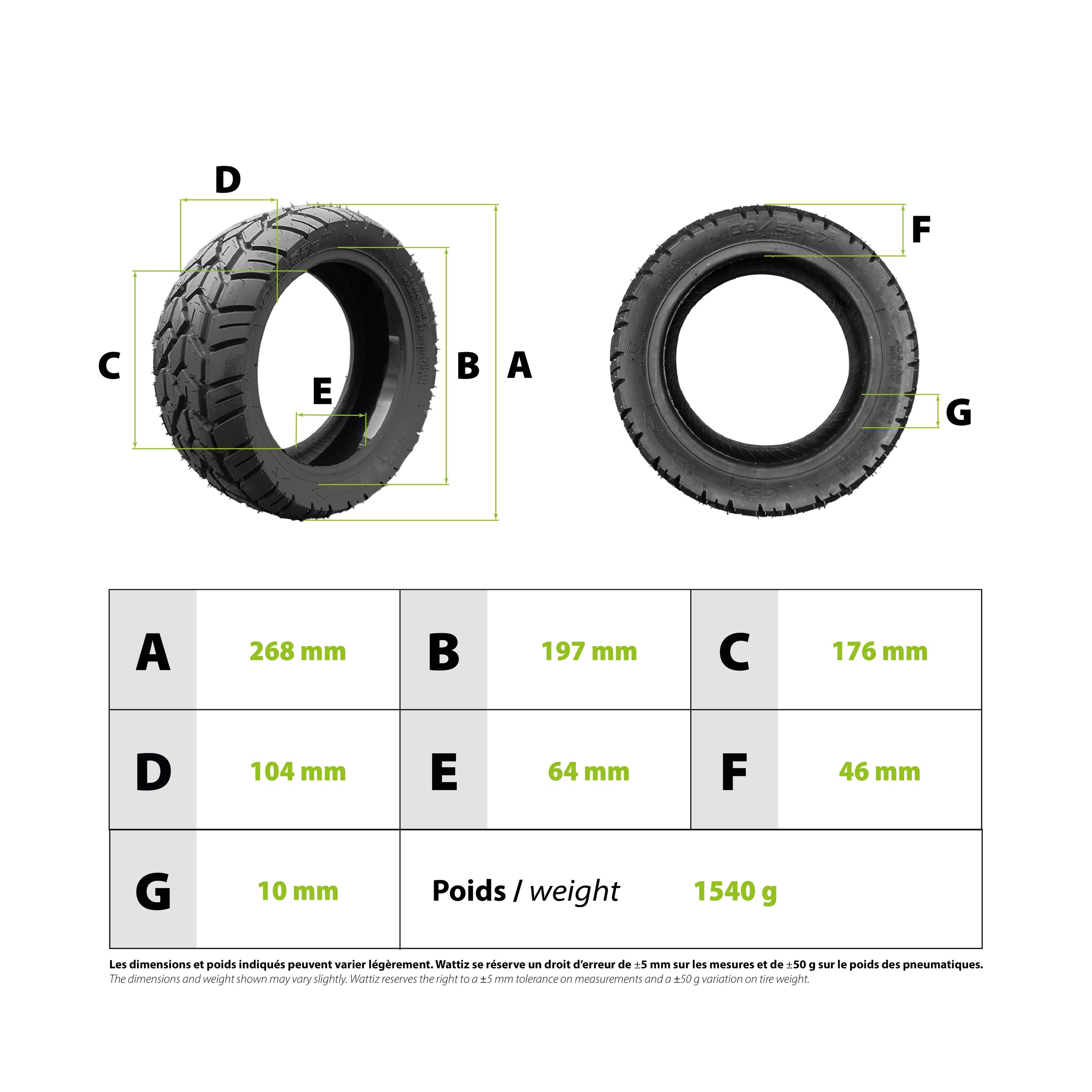 Pneu Semi OffRoad 100/55-7 CST avec gel anti crevaison - vue 3