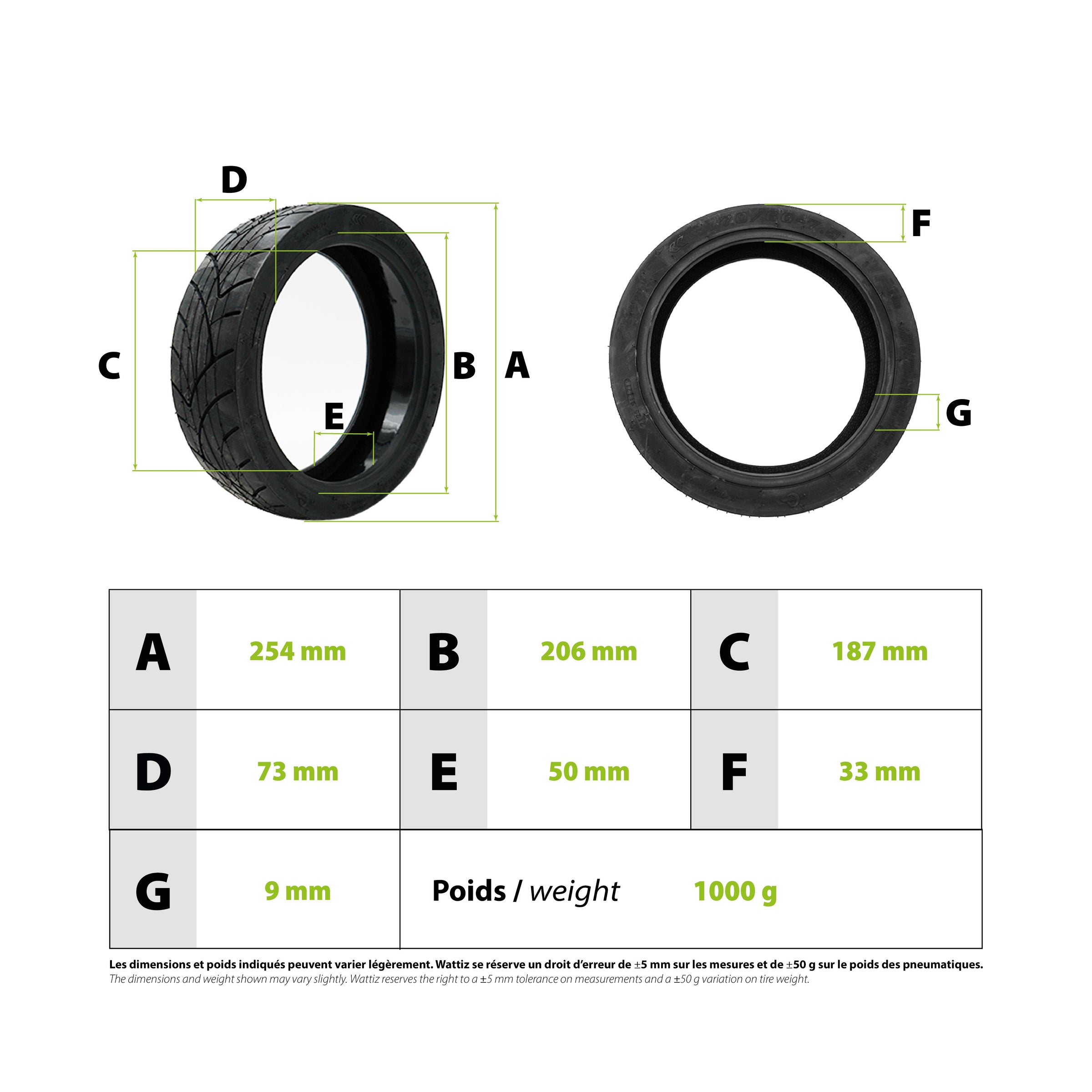 70/60-7.5 Ninebot G3 Tire with Puncture-Proof Gel - vue 3