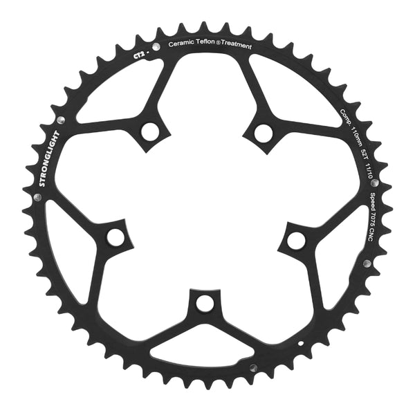 Plateau Route 5 branches Ø 110 Stronglight Ct2 52 dents Extérieur Noir Type Shimano 10-11V.