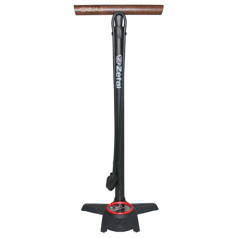 Pompe A Pied Zefal Profil Max Fp60 Corps Alu Noir Mat Manometre 12Bars Raccord Switch Vp-Vs Manche En Bois - Made In Fra