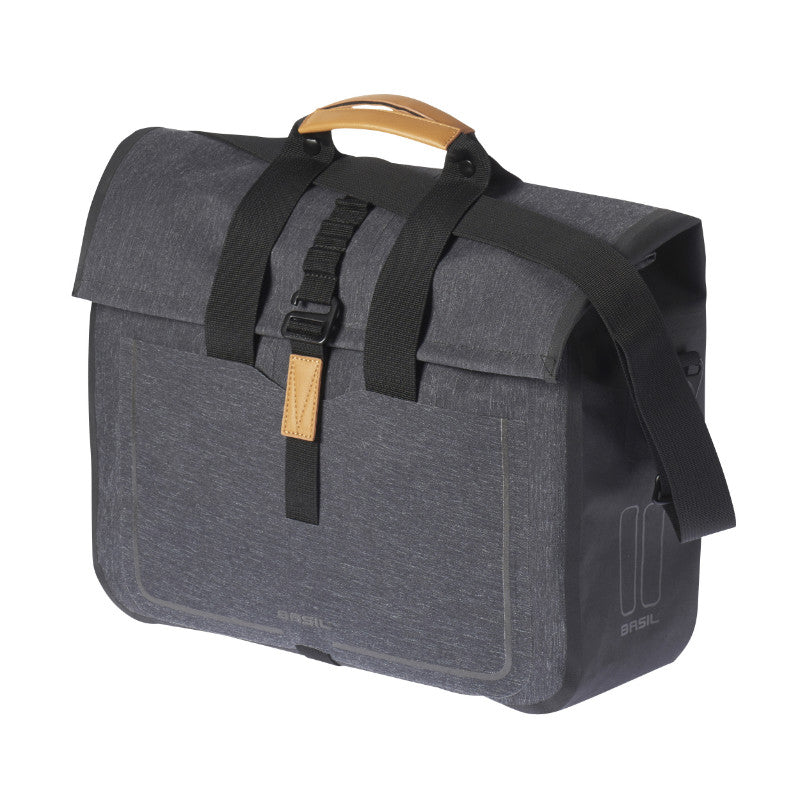 Sacoche Arrière Vélo Laterale Basil Urban Dry Business Droit-Gauche Gris 20L Waterproof Fixation Hook-On (38X15X37 cm)