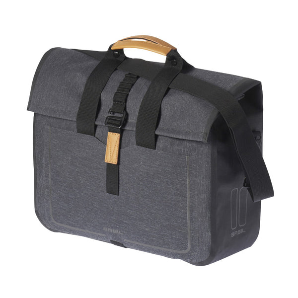 Sacoche Arrière Vélo Laterale Basil Urban Dry Business Droit-Gauche Gris 20L Waterproof Fixation Hook-On (38X15X37 cm)