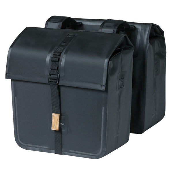 Sacoche Arrière Vélo Double Basil Urban Dry 50L Noir 100% Waterproof (36X17X42 cm) - Fixation Sur Porte Bagage