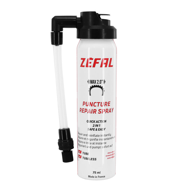 Bombe Anti-Crevaison Zefal Pneu Route-Gravel (Max 2.0") Tubeless - Tubetype Presta-Schrader ( 75Ml) Raccord Flexible Pou