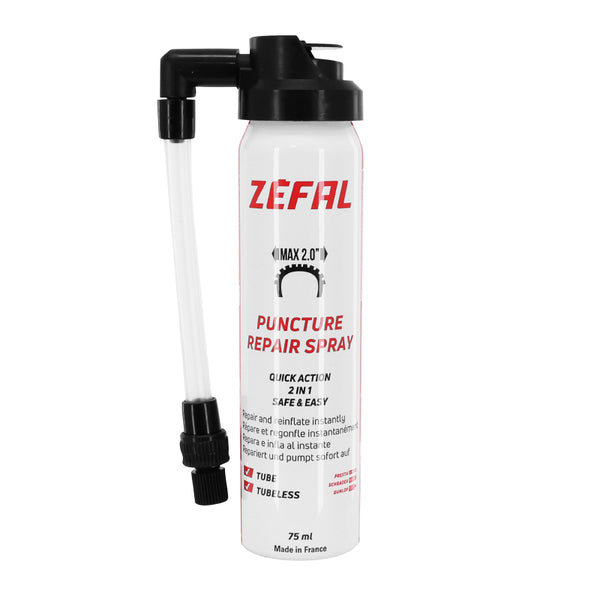 Bombe Anti-Crevaison Zefal Pneu Route-Gravel (Max 2.0") Tubeless - Tubetype Presta-Schrader ( 75Ml) Raccord Flexible Pou