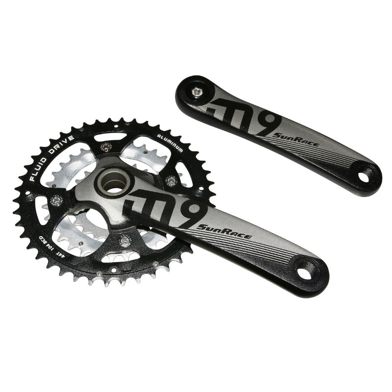 Pédalier VTT Sunrace 9-10V. Ms954 Alu Noir 175 mm 44-32-22 Intégré Avec Cuvette Filete