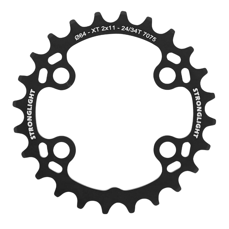 Plateau VTT 4 branches Ø 64 Pour Shimano Xt M8000-Slx M7000 Double Stronglight 24 dents Intérieur Noir 11V. Non Filete