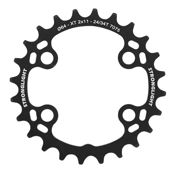 Plateau VTT 4 branches Ø 64 Pour Shimano Xt M8000-Slx M7000 Double Stronglight 24 dents Intérieur Noir 11V. Non Filete