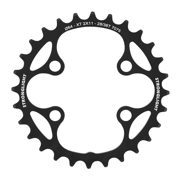 Plateau VTT 4 branches Ø 64 Pour Shimano Xt M8000-Slx M7000 Double Stronglight 28 dents Intérieur Noir 11V. Non Filete
