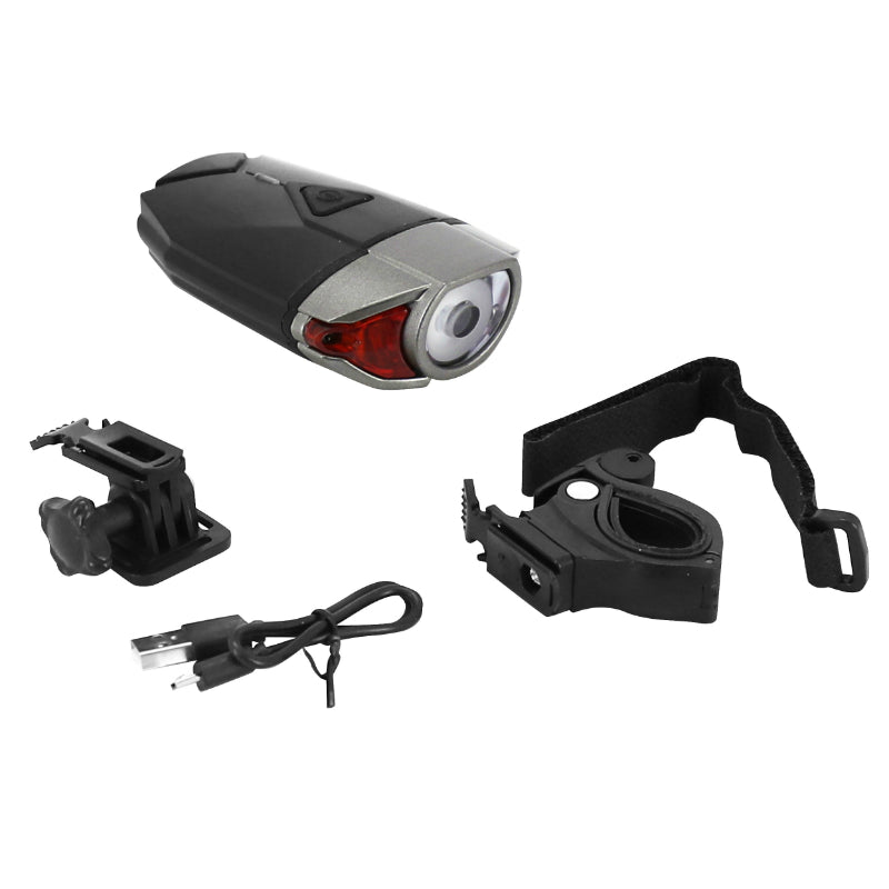 Éclairage Vélo Usb Avant Sur Cintre 300 Lumen Noir-Gris 3 Fonctions 100% - 50% Fixation Cintre Ou Casque