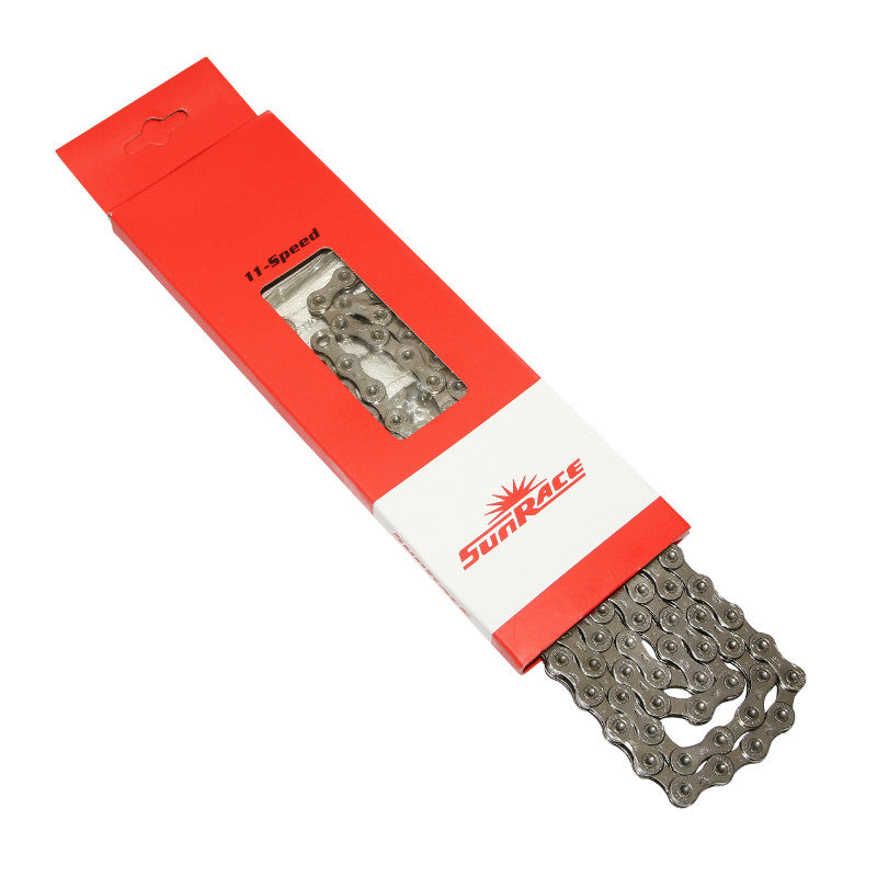 Chaîne Vélo 11V. Route-VTT Sunrace Cn11A Argent 126 Maillons (Pour Pignon 50 dents)