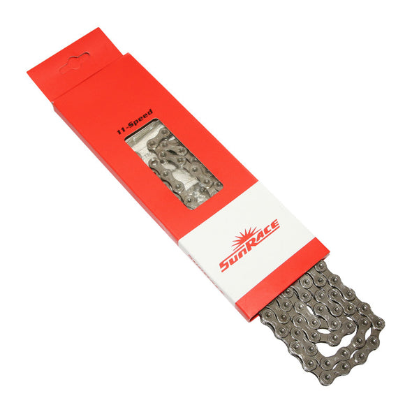 Chaîne Vélo 11V. Route-VTT Sunrace Cn11A Argent 126 Maillons (Pour Pignon 50 dents)