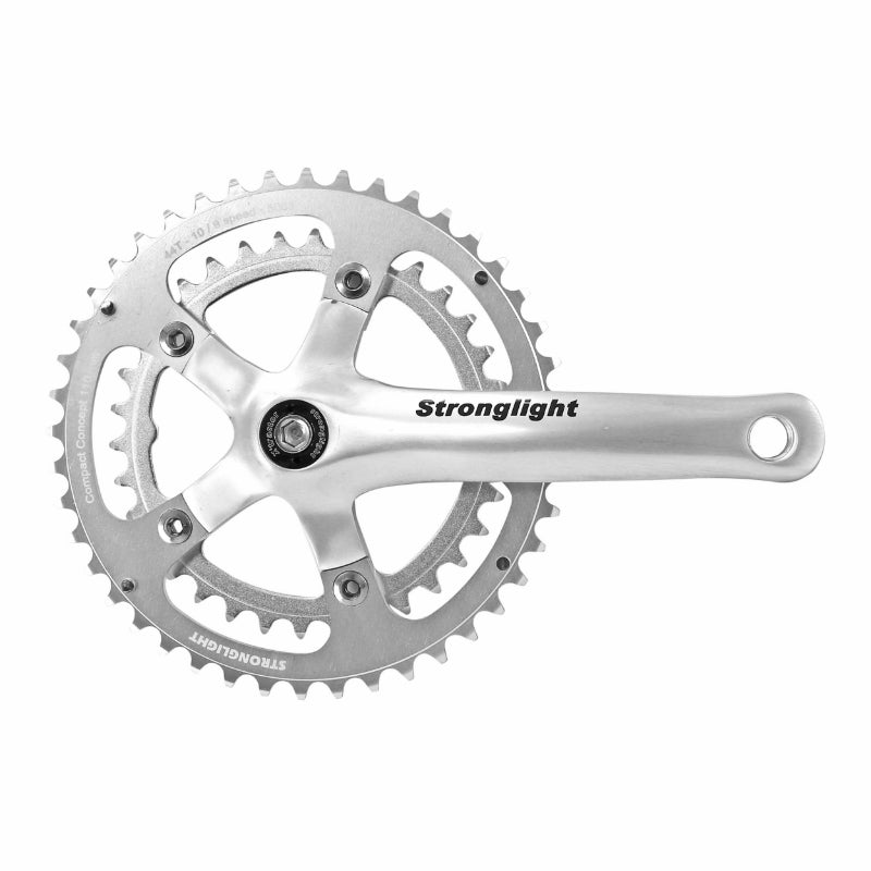 Pédalier Route Stronglight 9-10V. Impact Argent 155 mm 44-34 Compatible 8V. (Axe Carré 107 mm)