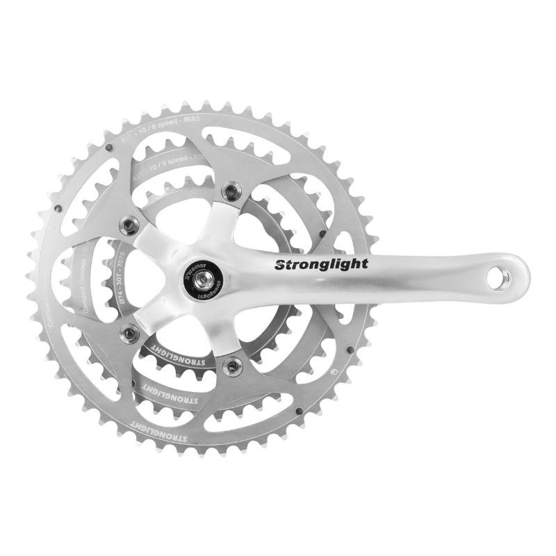 Pédalier Route Stronglight 9-10V. Impact Argent 170 mm 52-42-30 Compatible 8-9V. (Axe Carré 115 mm)