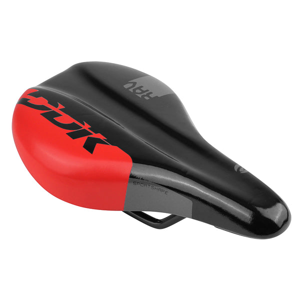 Selle Junior Newton Rav Noir Deco Rouge 210X130 mm Avec Trou Central Rail Acier Noir