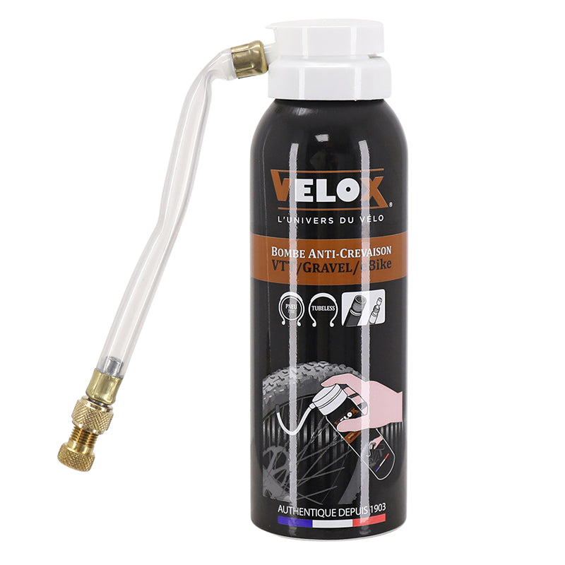 Bombe Anti-Crevaison Velox VAE - E-Bike Et VTT Pour Chambre Air Et Tubeless Presta-Schrader (125Ml)