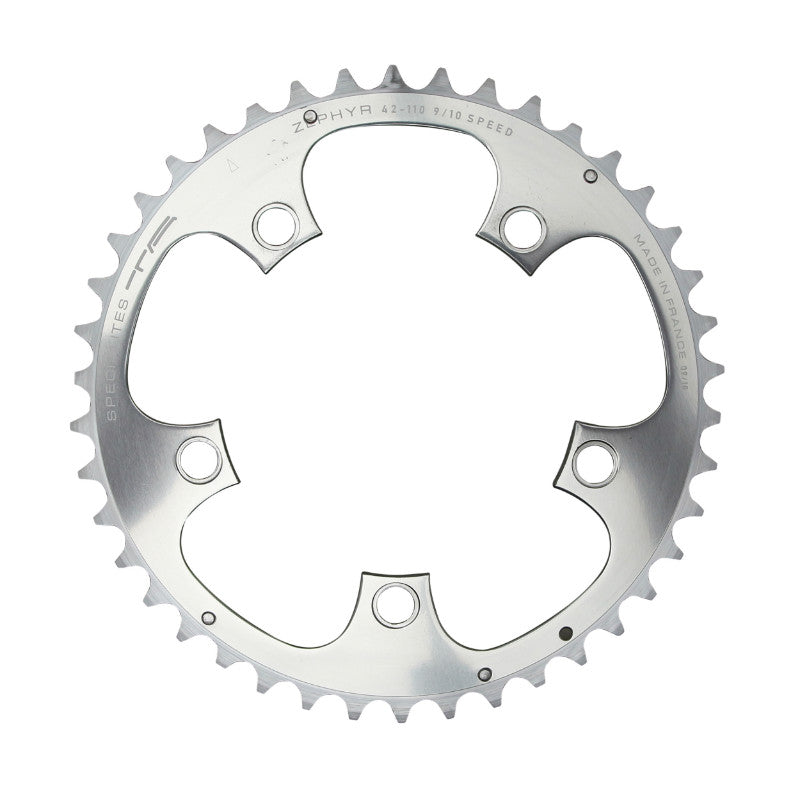 Plateau Route 5 branches Ø 110 Ta Zephyr 42 dents Extérieur Argent Alu 7075 Type Shimano 9-10V.