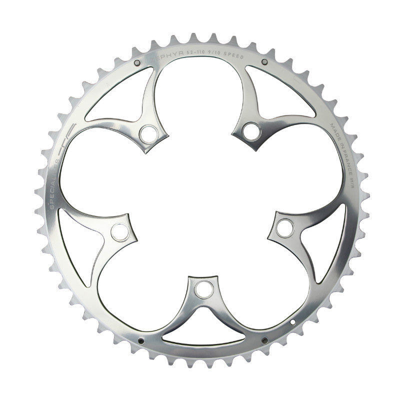 Plateau Route 5 branches Ø 110 Ta Zephyr 52 dents Extérieur Argent Alu 7075 Type Shimano 9-10V.