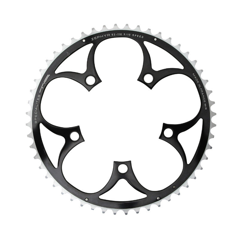Plateau Route 5 branches Ø 110 Ta Zephyr 52 dents Extérieur Noir Alu 7075 Type Shimano 9-10V.