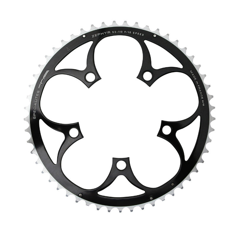 Plateau Route 5 branches Ø 110 Ta Zephyr 53 dents Extérieur Noir Alu 7075 Type Shimano 9-10V.