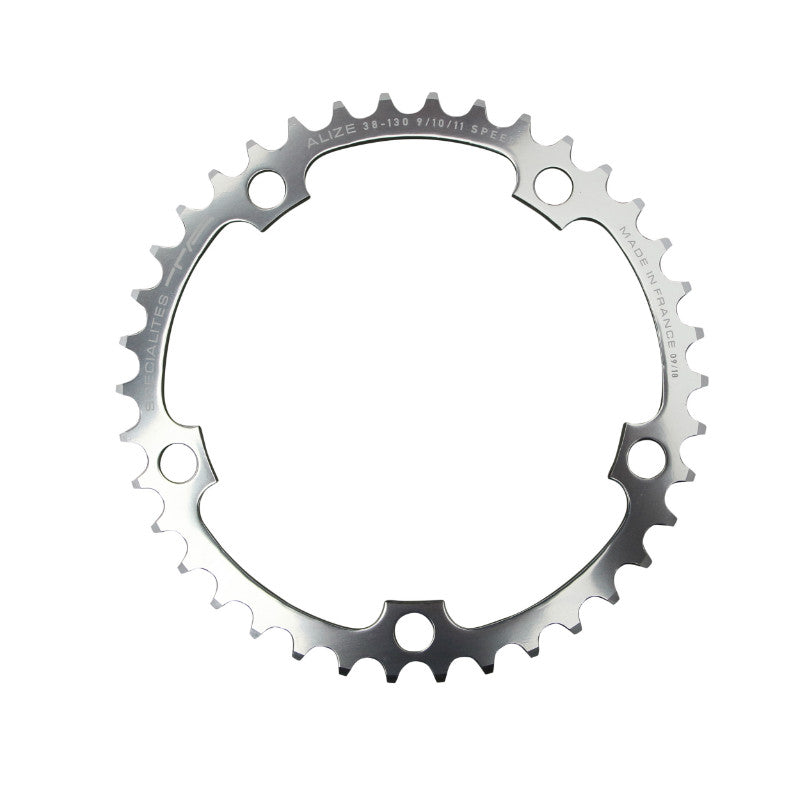 Plateau Route 5 branches Ø 130 Ta Alize 38 dents Intérieur Argent Alu 7075 Type Shimano 8-9-10V.