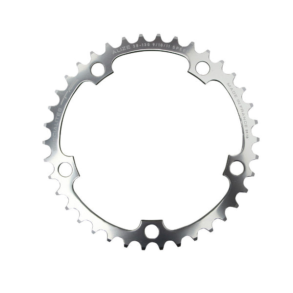 Plateau Route 5 branches Ø 130 Ta Alize 38 dents Intérieur Argent Alu 7075 Type Shimano 8-9-10V.