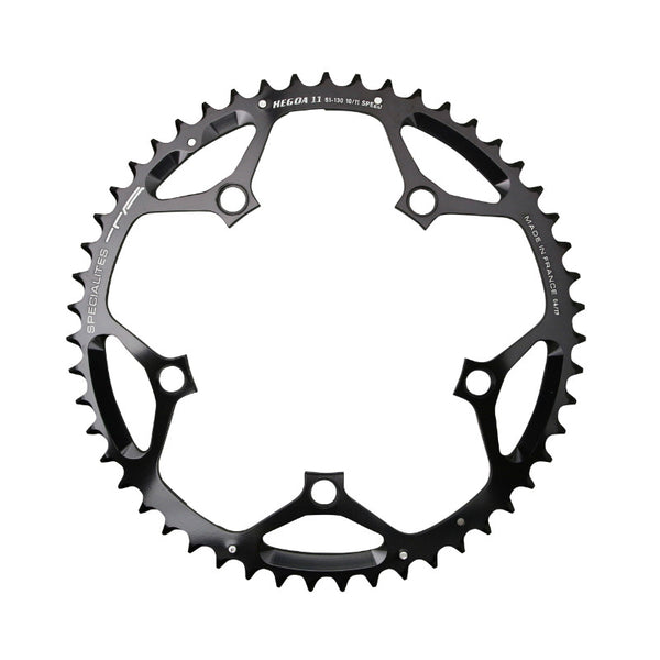 Plateau Route 5 branches Ø 130 Ta Hegoa 51 dents Extérieur Noir Alu 7075 Type Shimano 10-11V.