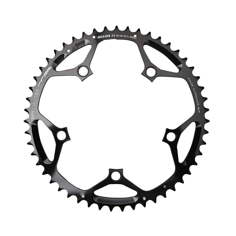 Plateau Route 5 branches Ø 130 Ta Hegoa 53 dents Extérieur Noir Alu 7075 Type Shimano 10-11V.