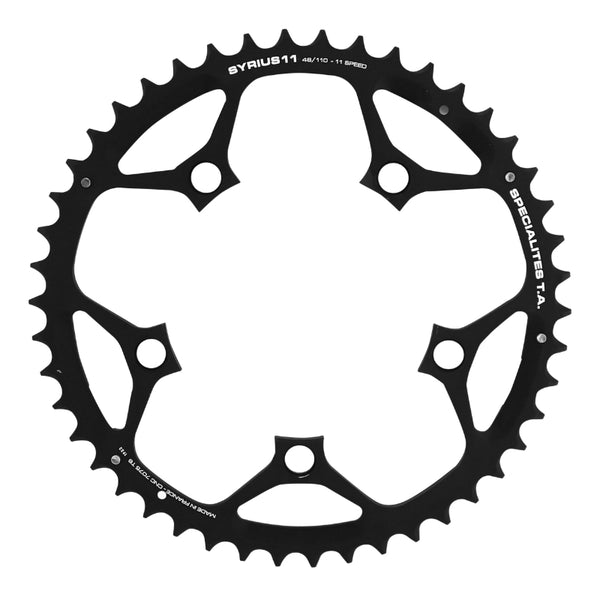 Plateau Route 5 branches Ø 110 Ta Syrius 46 dents Extérieur Noir Alu 7075 Type Shimano 10-11V.