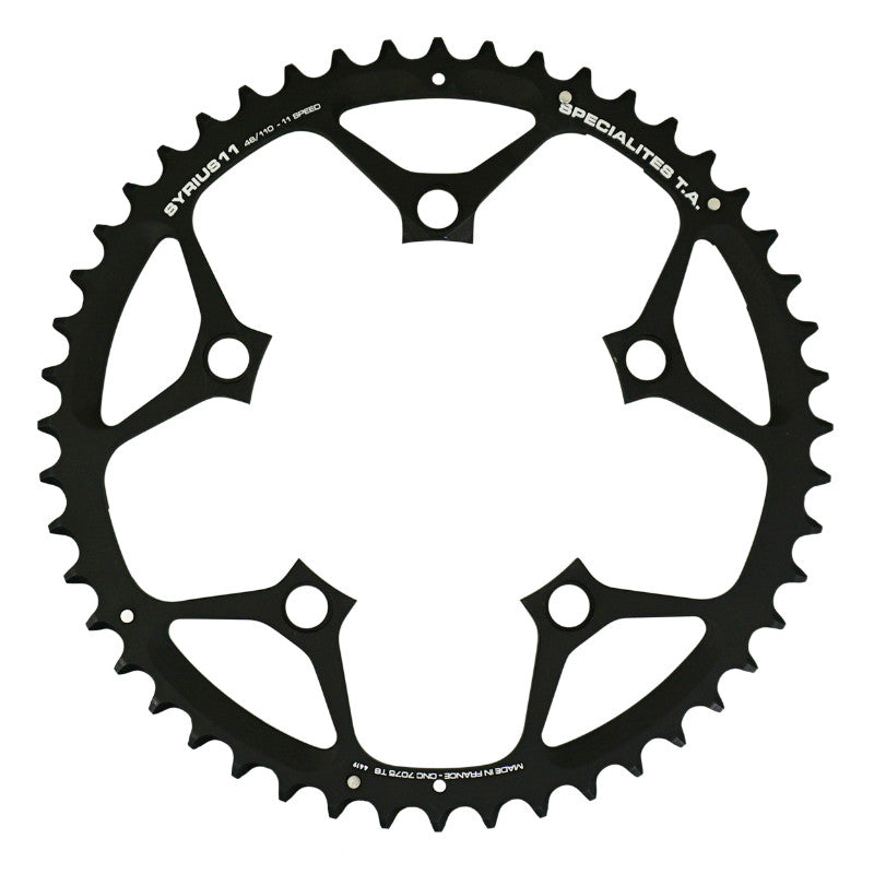 Plateau Route 5 branches Ø 110 Ta Syrius 48 dents Extérieur Noir Alu 7075 Type Shimano 10-11V.