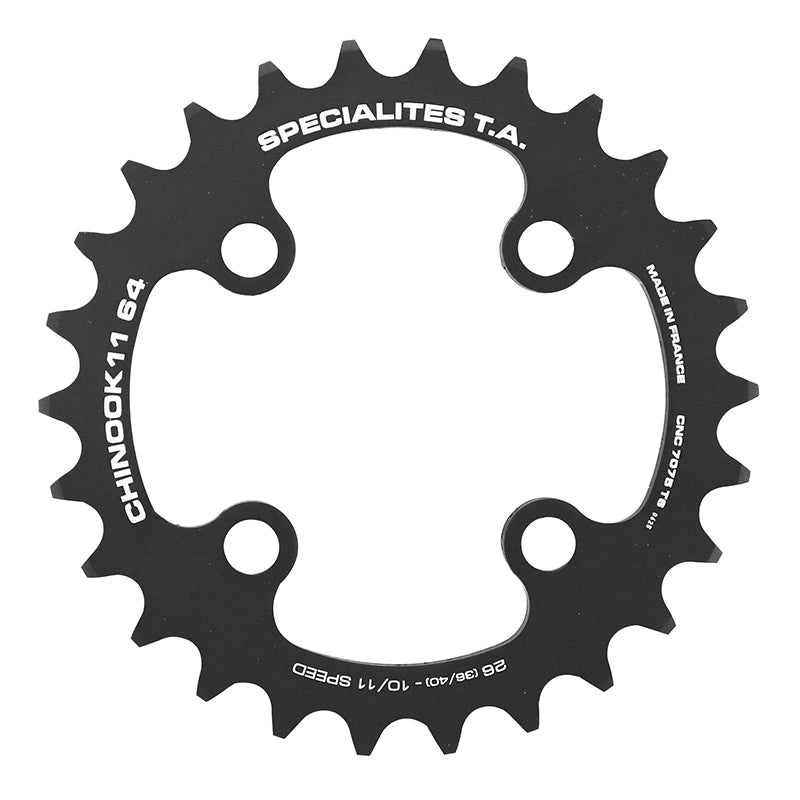 Plateau VTT 4 branches Ø 64 Ta Chinook 26 dents Intérieur Double Noir Alu Pour Shimano - Sram - Race Face - Fsa 10-11V.