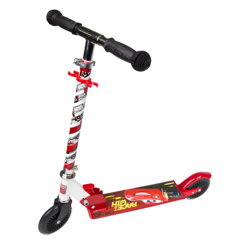 Trottinette Enfant Disney 2 Roues Cars Rouge Acier Pliable Et Réglable Avec Frein Roue Arrière