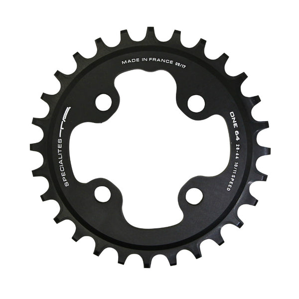 Plateau VTT 4 branches Ø 64 Ta One 28 dents Mono Noir Mat Alu Pour Shimano - Sram - Race Face - Fsa 10-11-12V. Narrow Wi