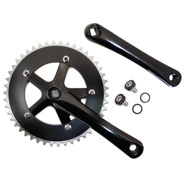 Pédalier Route Fixie 3.30 Alu Noir 165 mm Plateau 46D. D130 mm (Emmanchement Carré Boîtier 110 mm) (Singlespeed)
