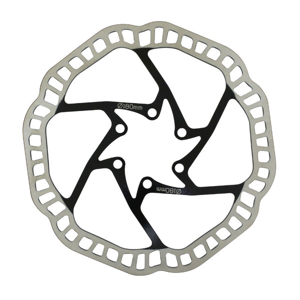 Disque De Frein VTT 6 Trous Newton Brakco Compatible Shimano Et Autres 180 mm Argent Centre Noir + 6 Vis