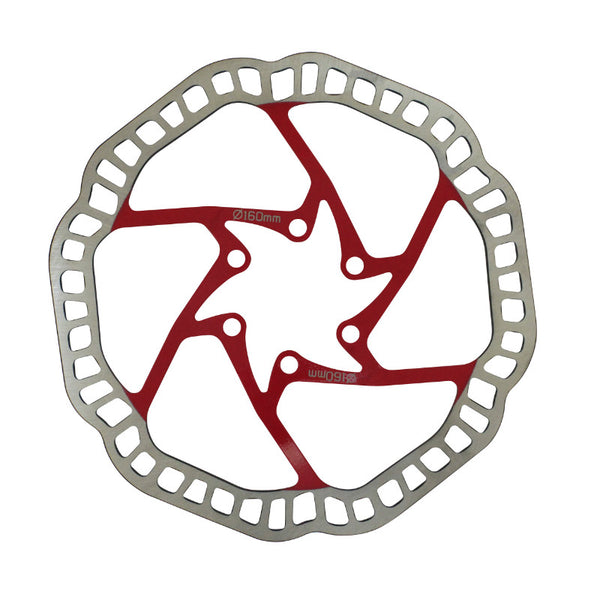 Disque De Frein VTT 6 Trous Newton Brakco Compatible Shimano Et Autres 160 mm Argent Centre Rouge + 6 Vis