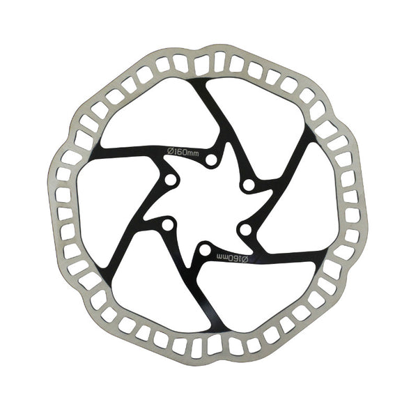 Disque De Frein VTT 6 Trous Newton Brakco Compatible Shimano Et Autres 160 mm Argent Centre Noir + 6 Vis