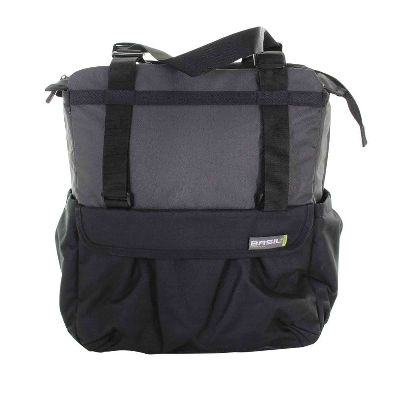 Sacoche Arrière Vélo Laterale Shopper XL Noir-Gris Waterproof Fixation Porte Bagage Avec Hook-On 20L (32X16X37 cm)